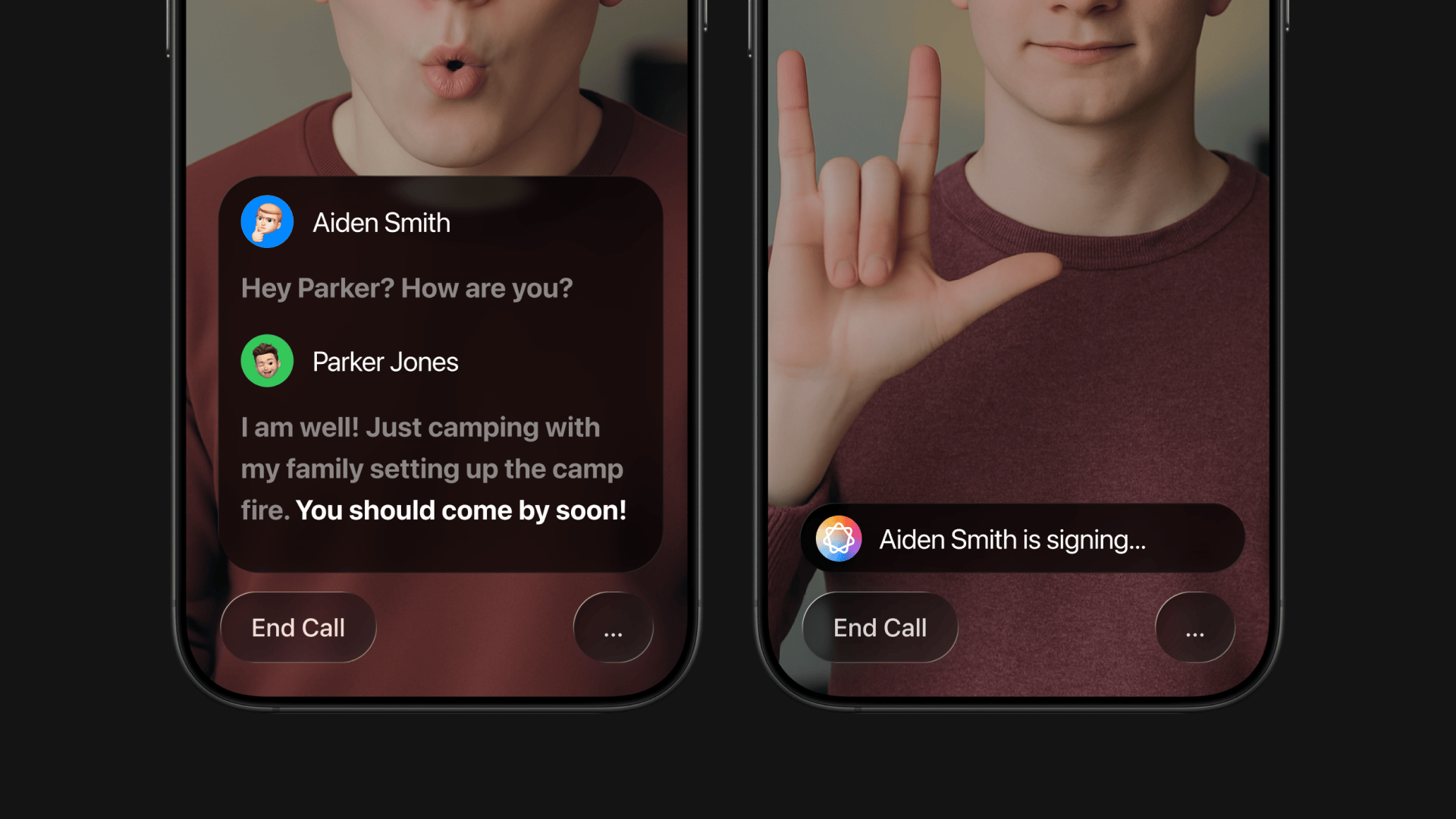 UI Design showcasing Apple Phone Up close with Apple Intelligence closing the Live Caption feature when person is singing.